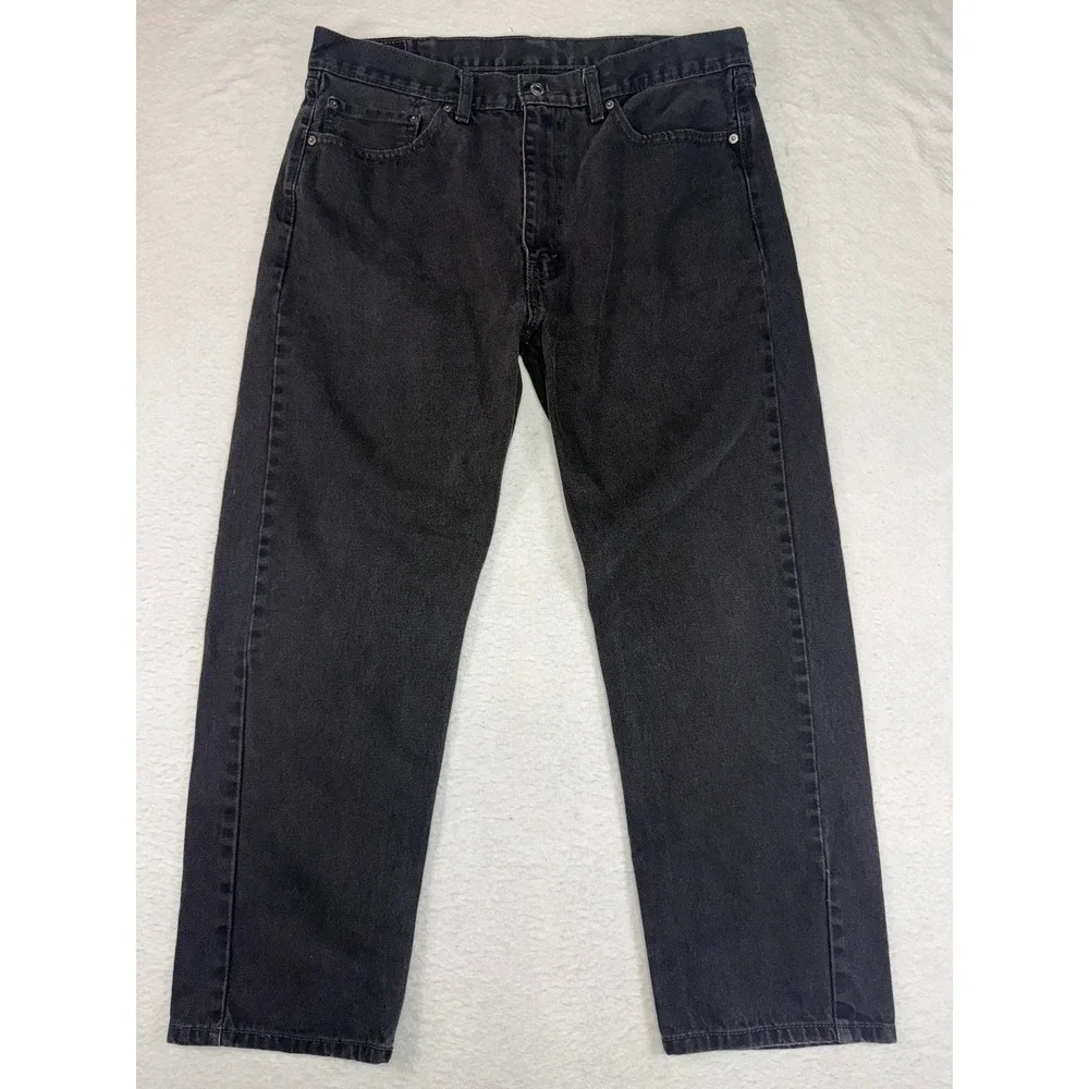 Levis 505 Regular Fit Straight Leg Mens Jeans Black Faded 38x30